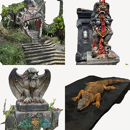 3D scan samples including statues, creatures, and environments